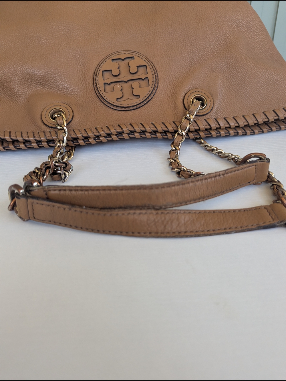 Tory Burch Brown Leather Whipstitch Tote - Picture 9 of 14